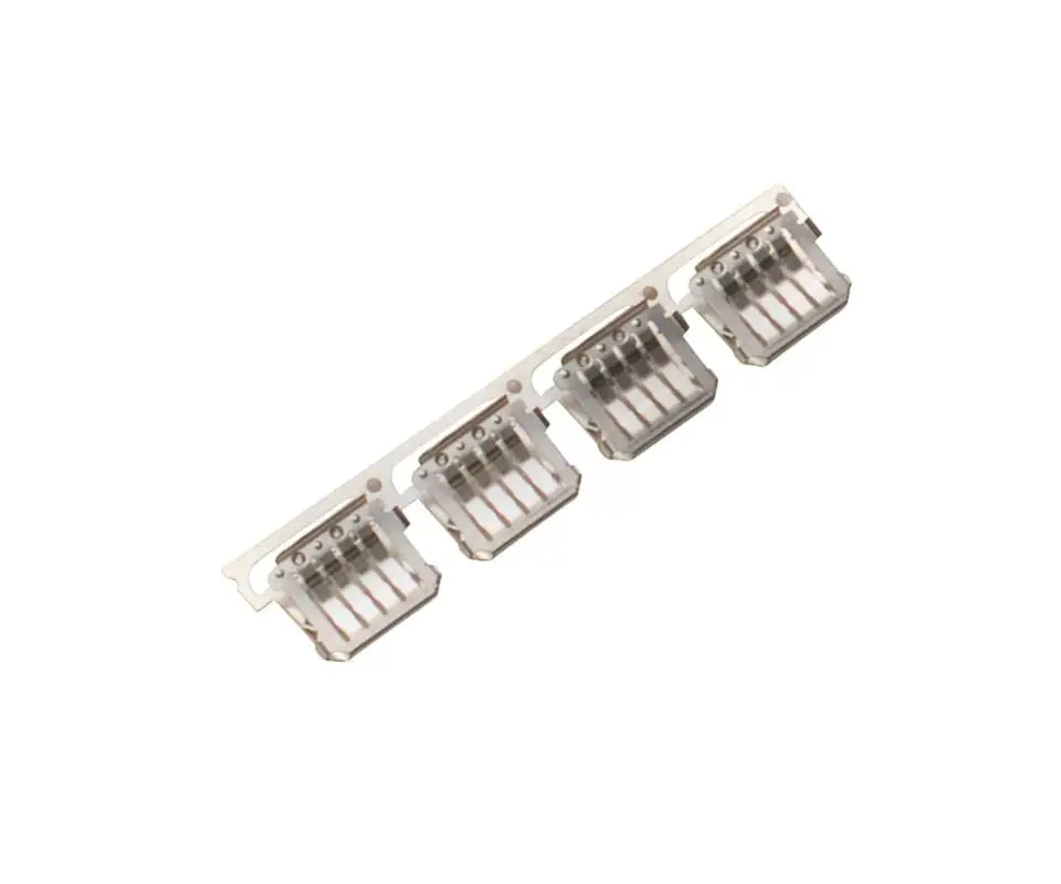 Stamped electrical terminal in die assembly —coining tapping staking 28 station progressive die eliminates secondary operations